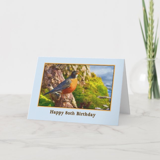 80th Birthday Card with Springtime Robin (Front)