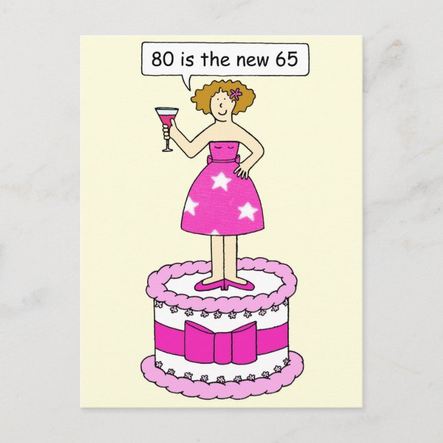 80th Birthday Cartoon Humour Postcard (Front)