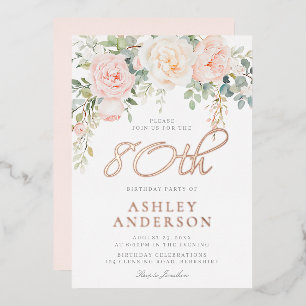 80th Birthday Celebration Blush Floral Rose Gold