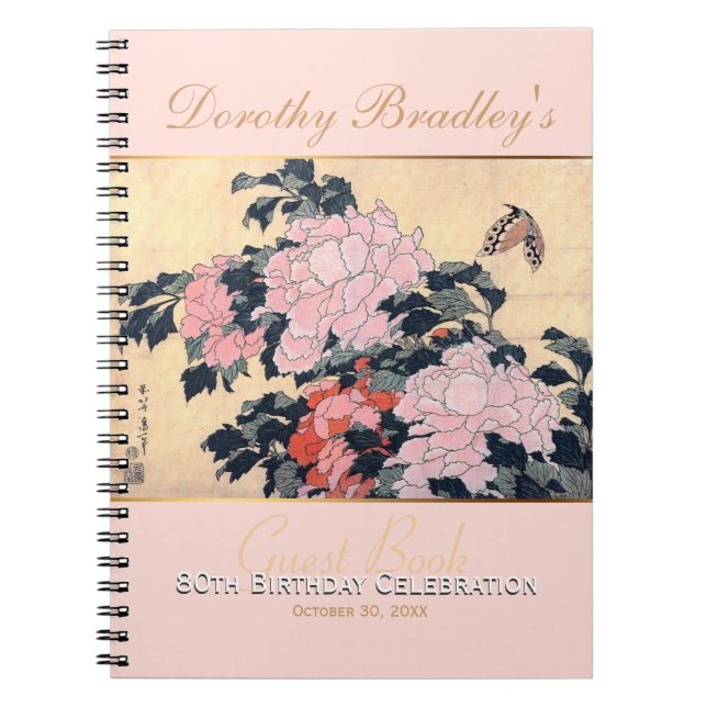 80th Birthday Celebration Butterfly Peonies Guest Notebook (Front)
