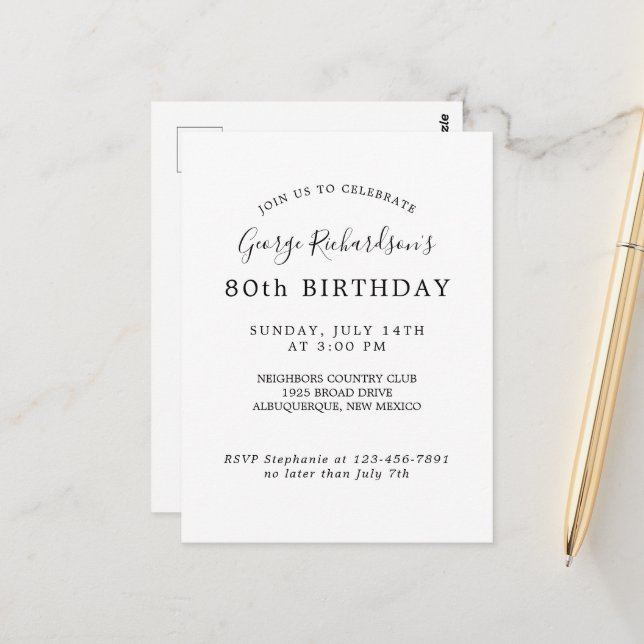 80th Birthday Celebration Invite Invitation Postcard (Front/Back In Situ)