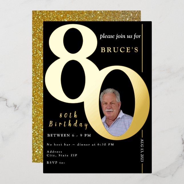 80th Birthday Celebration Party Foil Invitation (Front/Back)