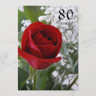 80th Birthday Celebration-Red Rose Invitation