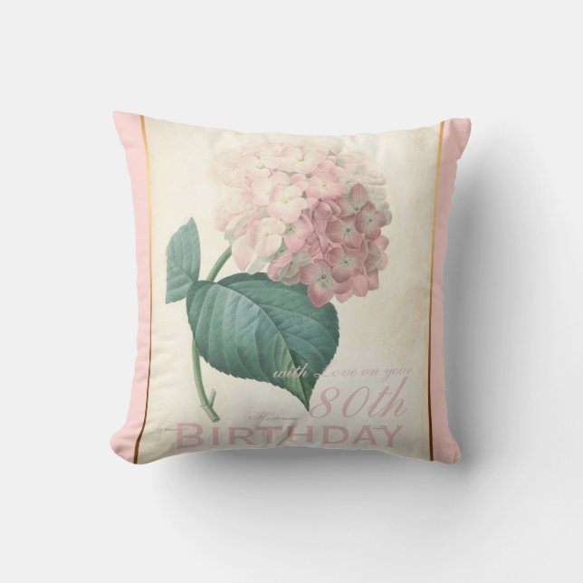 80th Birthday Celebration Vintage Hydrangea Pillow (Front)