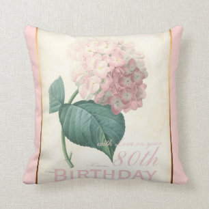 80th Birthday Celebration Vintage Hydrangea Pillow