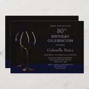 80th Birthday  Celebration Wine Glass Party Invitation