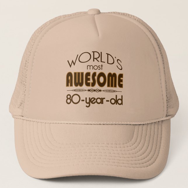 80th Birthday Celebration World's Best in Brown Trucker Hat (Front)
