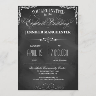 80th Birthday Chalkboard Typography Party Invite