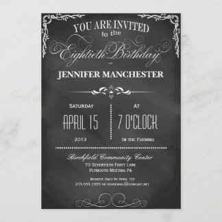 80th Birthday Chalkboard Typography Party Invite