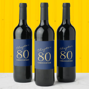 80th Birthday Chapter 80 Blue Gold Wine Label