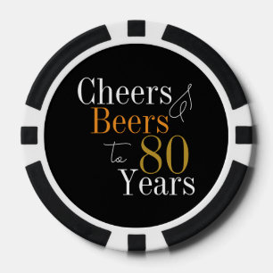 80th Birthday Cheers and Beers Black Gold Party Poker Chips