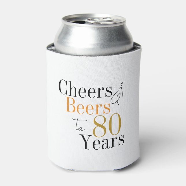 80th Birthday Cheers and Beers Minimal Party Can Cooler (Can Front)