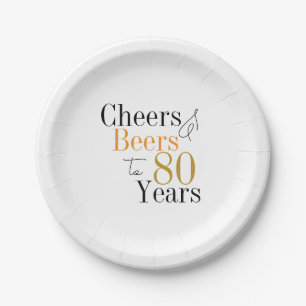 80th Birthday Cheers and Beers Minimal Party Paper Plate