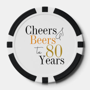 80th Birthday Cheers and Beers Minimal Party Poker Chips