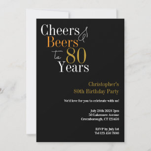 80th Birthday Cheers and Beers Party Invitation