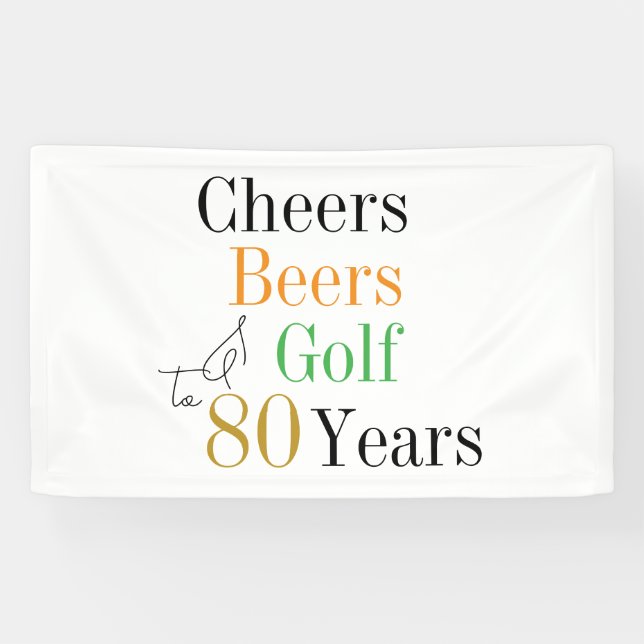 80th Birthday Cheers Beers Golf Minimal Party Banner (Horizontal)
