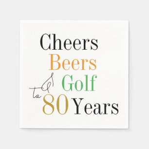 80th Birthday Cheers Beers Golf Minimal Party Napkin
