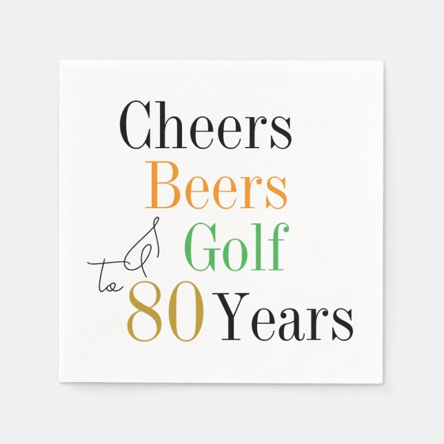 80th Birthday Cheers Beers Golf Minimal Party Napkin (Front)