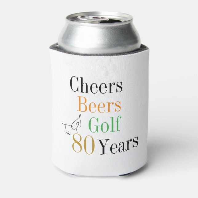 80th Birthday Cheers Beers Golf Party Can Cooler (Can Back)