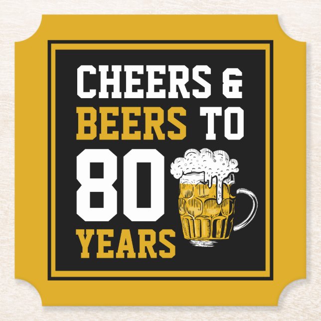 80th Birthday Cheers & Beers to 80 Years Paper Coaster (Front)