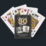 80th Birthday Cheers to 80 Years 2 Photos Black Playing Cards<br><div class="desc">80th Birthday Cheers to 80 Years 2 Photos Black Playing Cards. Celebrate an 80th birthday with this deck of playing cards as a commemorative keepsake gift or party favor featuring 2 photos, the title CHEERS TO 80 YEARS with faux metallic gold foil balloon numbers and confetti and modern script typography...</div>