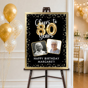 80th Birthday Cheers to 80 Years 2 Photos Black Poster