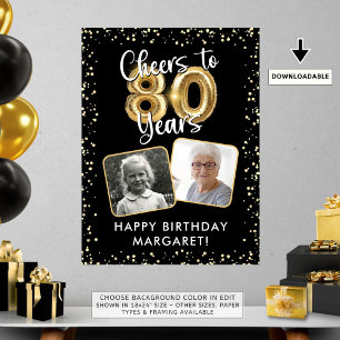80th Birthday Cheers to 80 Years 2 Photos Black Poster