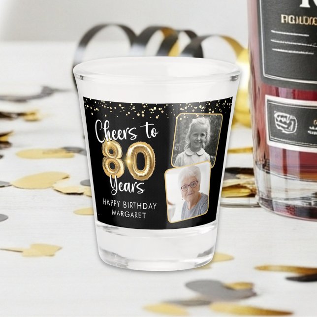 80th Birthday Cheers to 80 Years Black Gold Shot Glass (Creator Uploaded)