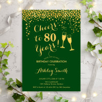 80th Birthday - Cheers To 80 Years Gold Green