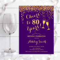80th Birthday - Cheers To 80 Years Gold Purple