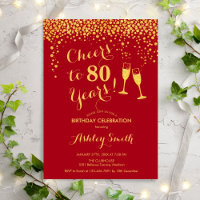 80th Birthday - Cheers To 80 Years Gold Red