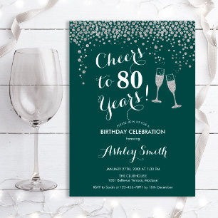80th Birthday - Cheers To 80 Years Silver Green Invitation
