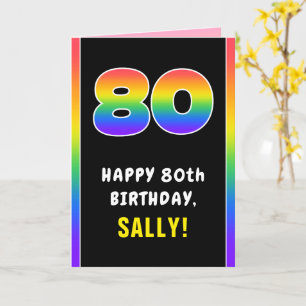 80th Birthday: Colorful Rainbow # 80, Custom Name Card