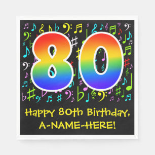 80th Birthday - Colourful Music Symbols, Rainbow 8 Napkin