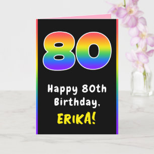 80th Birthday: Colourful Rainbow # 80, Custom Name Card