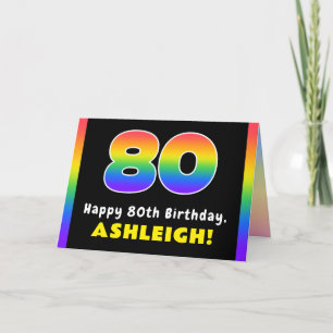 80th Birthday: Colourful Rainbow # 80, Custom Name Card