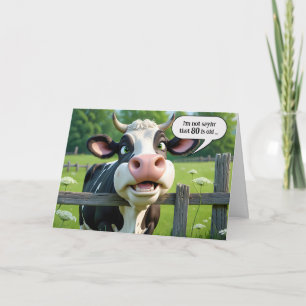 80th Birthday Cow Humour Card