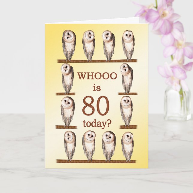 80th Birthday, Curious Owls Card (Orchid)