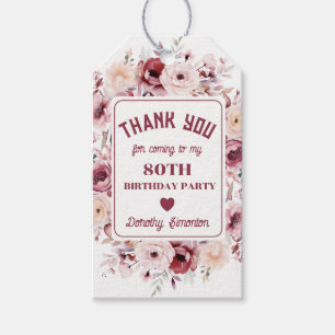 80th Birthday Custom Burgundy Pink Floral Favour Gift Tags