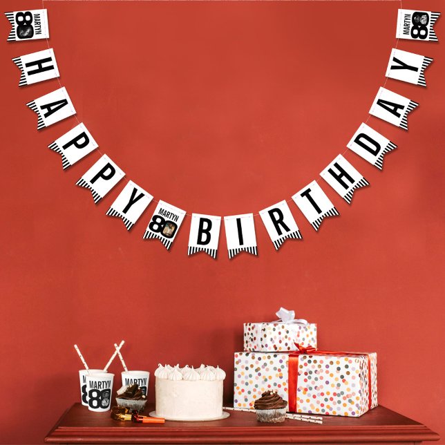 80th Birthday custom photo black white Bunting (Creator Uploaded)