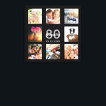 80th birthday custom photo collage black monogram canvas print<br><div class="desc">A unique 80th birthday gift or keepsake, celebrating her life with a collage of 8 of your photos. Add images of her family, friends, pets, hobbies or dream travel destination. Personalise and add a name, age 80 and a date. Grey and white coloured letters. A chic black background. This canvas...</div>