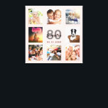 80th birthday custom photo collage rose gold name canvas print<br><div class="desc">A unique 80th birthday gift or keepsake, celebrating her life with a collage of 8 of your photos. Add images of her family, friends, pets, hobbies or dream travel destination. Personalise and add a name, age 80 and a date. Grey and black coloured letters. A chic girly and feminine rose...</div>