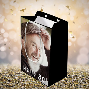 80th birthday custom photo hello 80 guy man medium gift bag