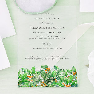 80th Birthday December Birth Month Flower Holly Acrylic Invitations
