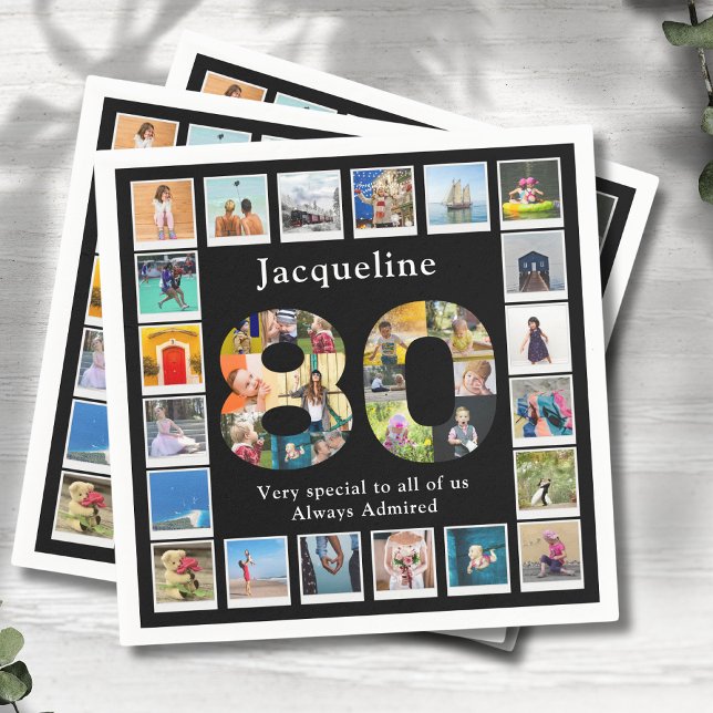 80th Birthday Design Your own Photo Collage Napkin (Personalized 80th birthday custom family photos collage template.)