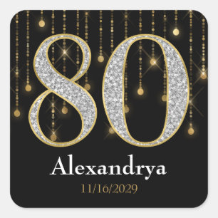 80th Birthday Diamonds Gold Favour Tags Stickers