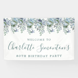 80th Birthday Dusty Blue Floral Welcome Banner