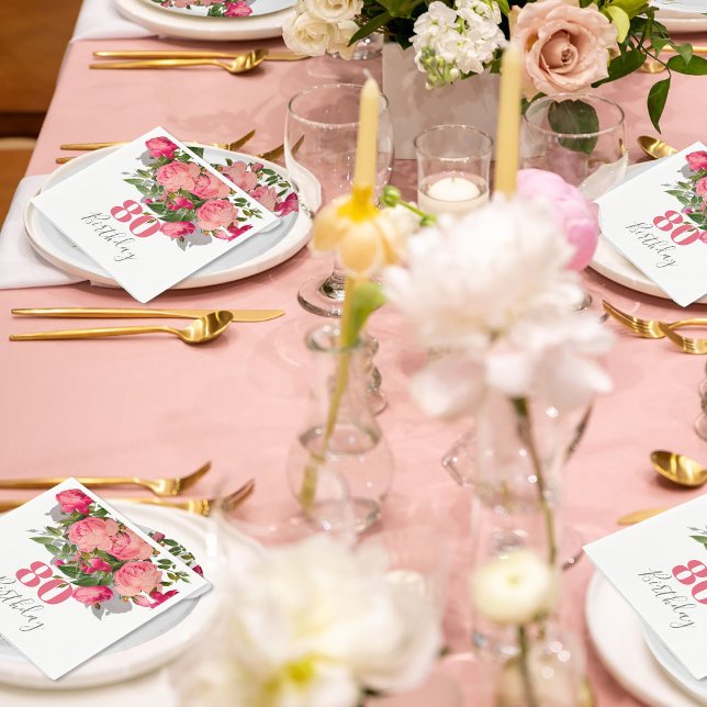 80th Birthday Eightieth  Rose Elegant Napkin (Creator Uploaded)