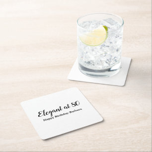 80th birthday elegant at 80 black personalise square paper coaster
