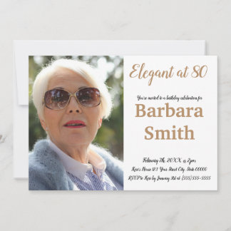 80th birthday Elegant at 80 Personalise Photo  Invitation